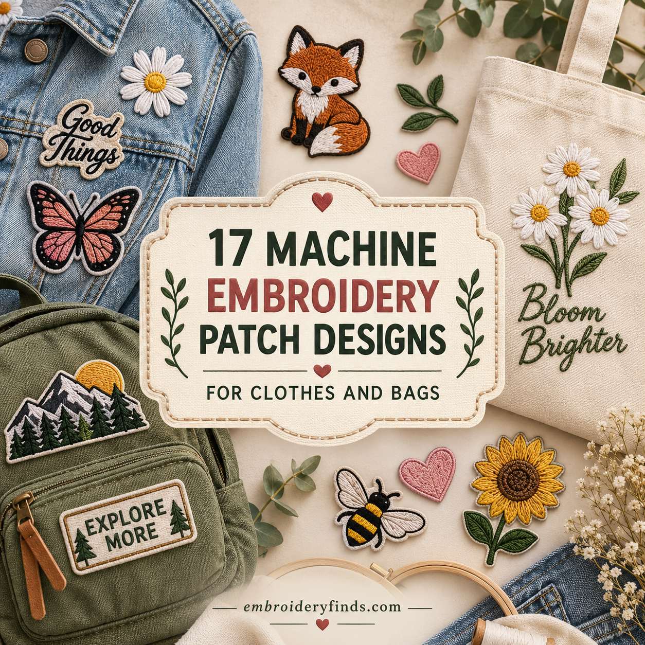 17 Machine Embroidery Patch Designs for Clothes and Bags