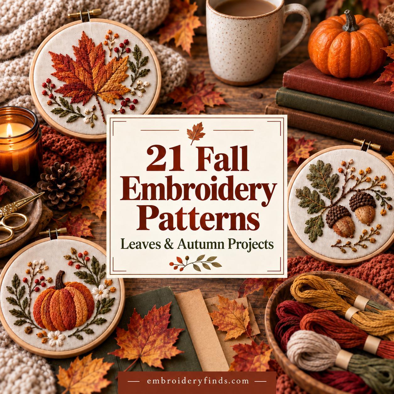 21 Fall Embroidery Patterns for Leaves and Autumn Projects