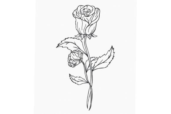Line art of a red rose embroidery design with long narrow silhouette and detailed leaves — rose embroidery designs