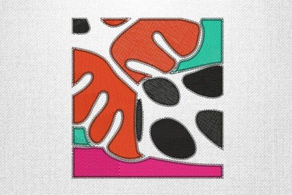 Abstract modern patch embroidery with colorful shapes on fabric for embroidered jacket