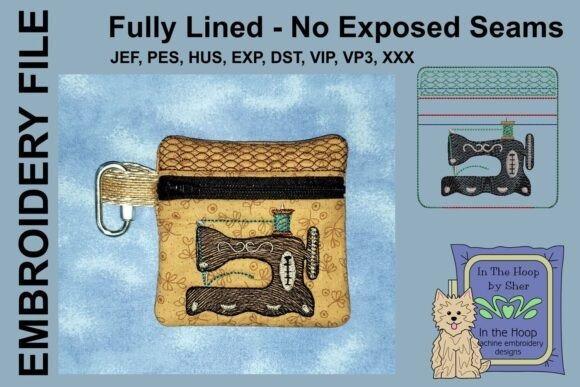 Antique Sewing Machine Mini Zipper Bag embroidery design for 4x4 machine embroidery projects with vintage sewing machine