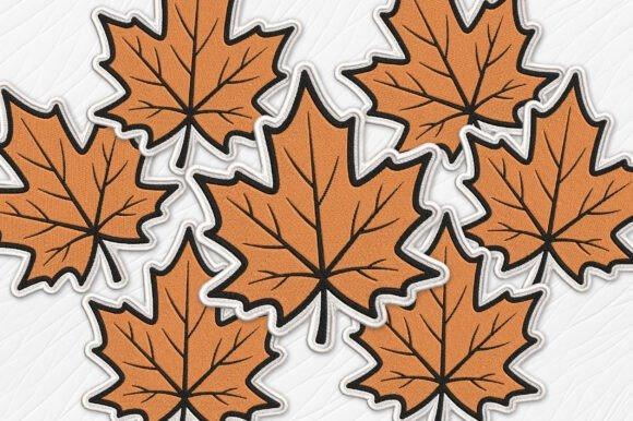 Machine embroidery patch designs of autumn maple leaves with satin-style edges and visible veins