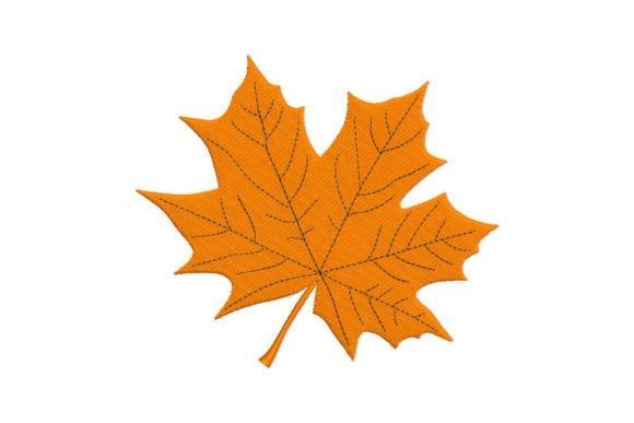Orange fall leaf embroidery design with detailed vein stitching