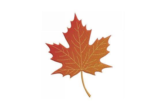 fall leaf embroidery design in warm orange and red tones with detailed veins