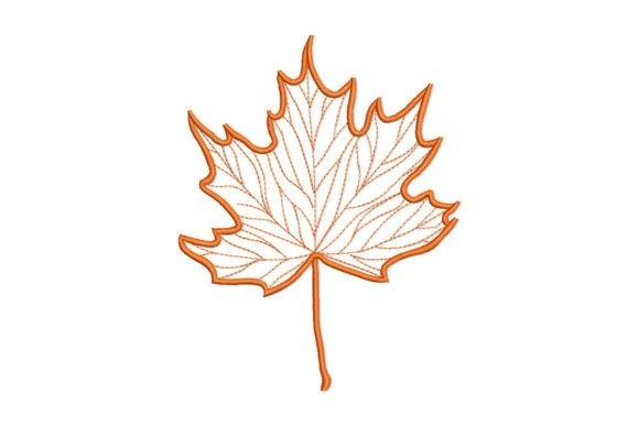 fall leaf embroidery design with detailed veins and orange outline