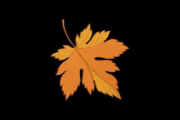 fall embroidery designs featuring a detailed orange autumn leaf on black fabric