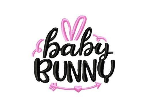 Baby bunny embroidery design with pink ears and arrow under text baby bunny for baby embroidery ideas for clothes