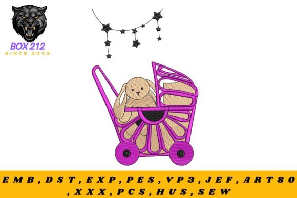 Baby carriage embroidery design in pink and beige for baby blanket embroidery