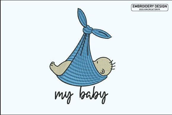 Swaddled baby embroidery design with my baby text for baby embroidery ideas for clothes