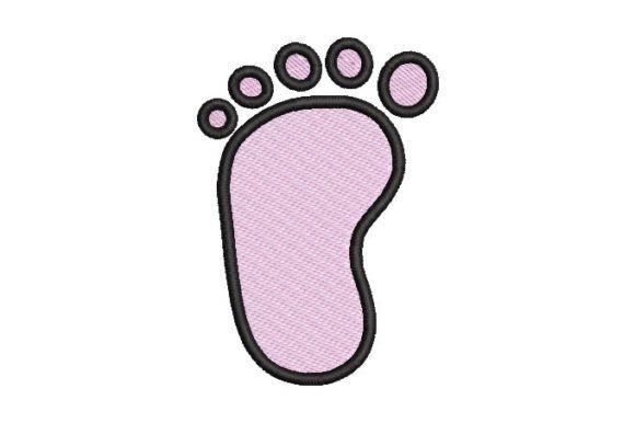 Baby footprint embroidery design in pink and black outline for baby embroidery ideas for clothes