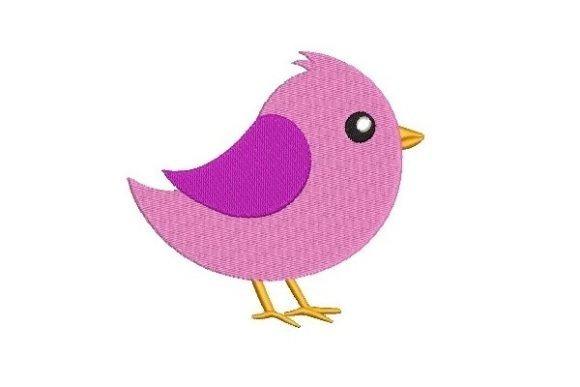Simple pink bird embroidery design with purple wing and yellow beak and legs — bird embroidery designs