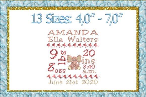 Birth announcement embroidery design with baby name, weight, length, time, and date in — baby embroidery ideas for clothes