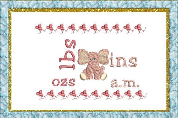 Birth announcement template embroidery with pink elephant and birth details for baby embroidery ideas for clothes
