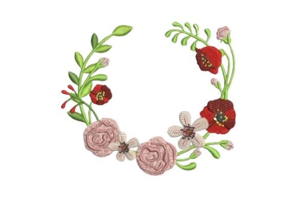 Wedding embroidery hoop designs featuring a colorful floral wreath with pink and red flowers and green leaves