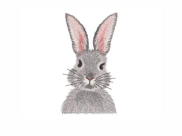 Cute bunny embroidery design with elongated ears and soft woodland style animal embroidery