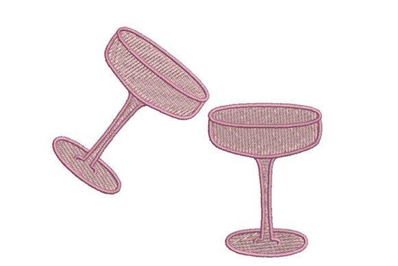 Two embroidered champagne coupe glasses in pink thread for wedding embroidery designs for bridal gifts