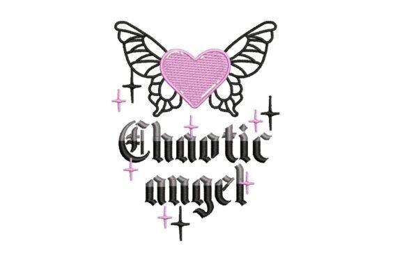 Embroidered hoodie ideas featuring Gothic-style lettering with a pink winged heart and sparkle details