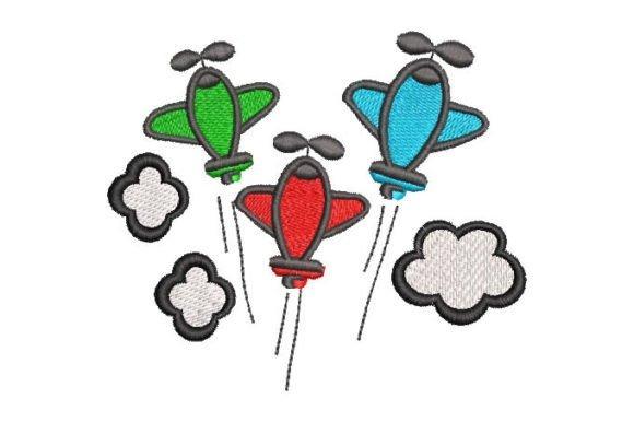 kids embroidery designs featuring colorful children's planes and clouds