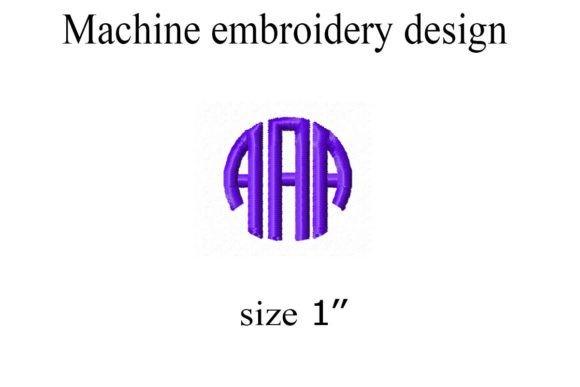 Circle monogram embroidery design with letters AAA in purple thread, size 1 inch
