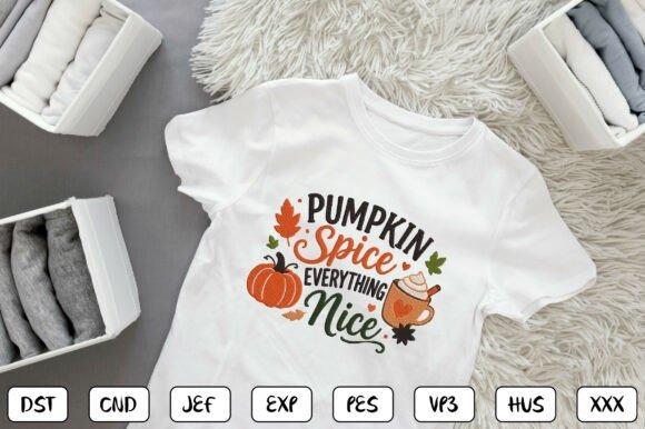 Fall embroidery designs on white sweatshirt with pumpkin spice and coffee theme