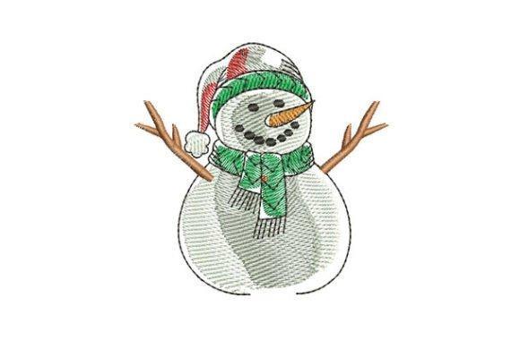 Cozy snowman winter embroidery pattern with green scarf and red hat — winter embroidery patterns