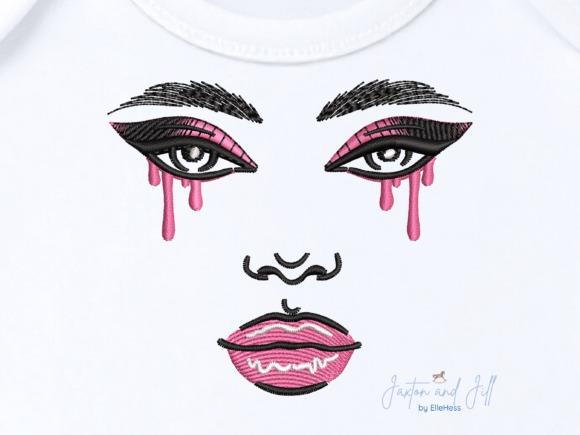embroidered hoodie ideas with crying eyes dripping tears face design in pink and black thread