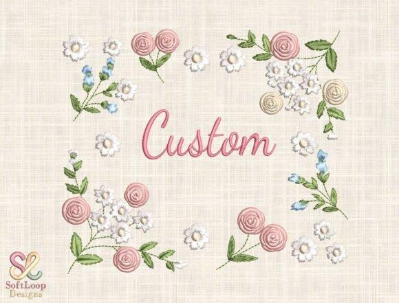 Custom floral name embroidery design with roses, daisies, and wildflowers surrounding elegant script — name embroidery ideas