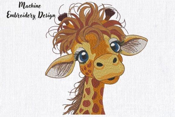 Cute baby giraffe face embroidery design for baby blanket embroidery with expressive eyes and detailed mane