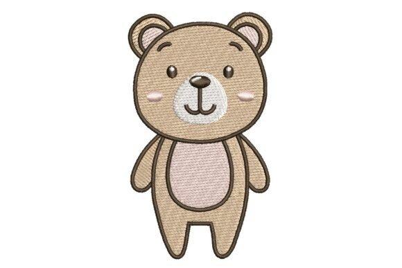 teddy bear embroidery design of a cute standing bear with rosy cheeks and simple nursery style
