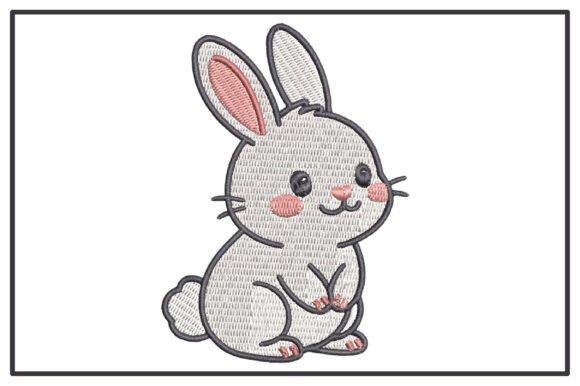 Cute bunny rabbit embroidery design with grey and pink colors, rosy cheeks, and heart-shaped nose for animal embroidery