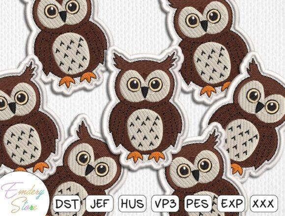 Brown and beige owl embroidery patches with varied expressions and poses in bird embroidery designs