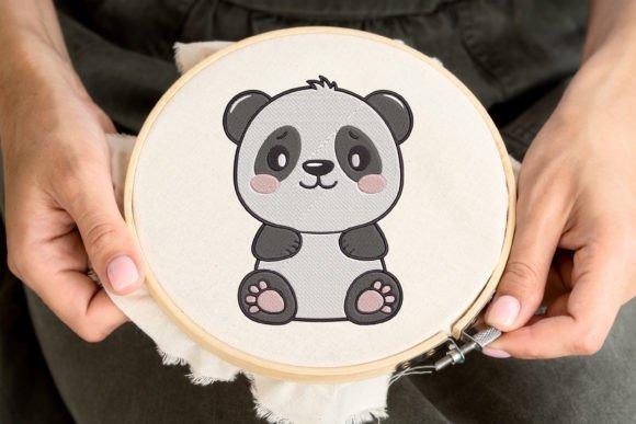 Cute panda embroidery design in hoop with black and white animal embroidery