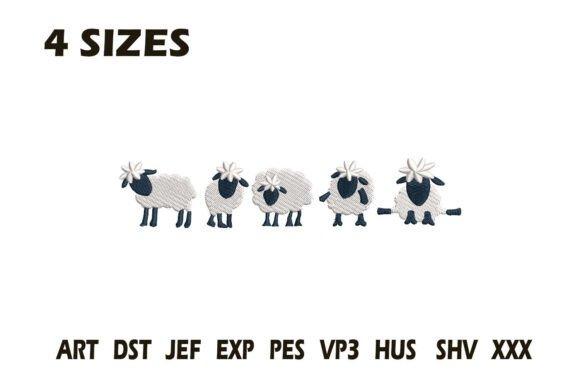 Animal embroidery of a cute sheep in four different sizes with black and white stitching
