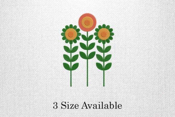 sunflower embroidery design with three stylized sunflowers in different sizes