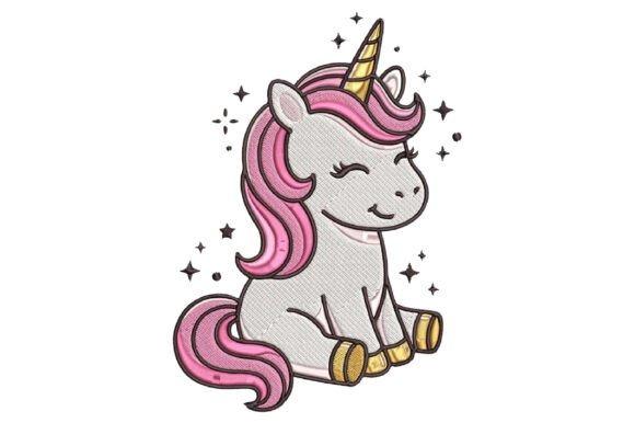 Cute unicorn embroidery design with pink mane and golden horn for kids embroidery designs