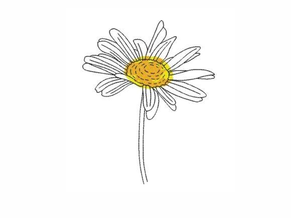 Simple daisy flower embroidery design with white petals and yellow center for flower embroidery designs