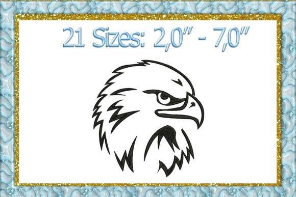 Eagle embroidery design showing a bald eagle head in black and white, part of bird embroidery designs collection