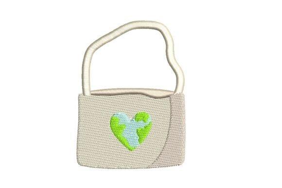 Tote bag embroidery with Earth continents inside a heart-shaped motif symbolizing environmental love