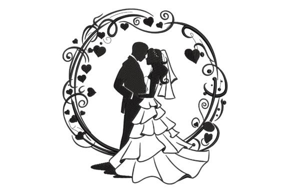 Elegant wedding couple embroidery design for wedding embroidery designs for bridal gifts with hearts and swirls