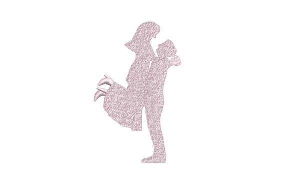 Wedding embroidery hoop designs showing a groom lifting a bride in a romantic silhouette embroidery