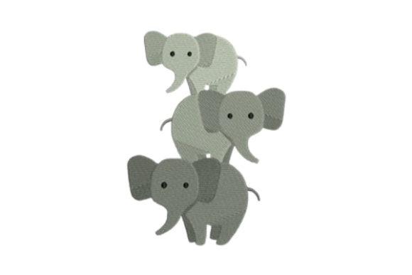 Three gray elephant baby embroidery ideas for clothes in a compact horizontal design