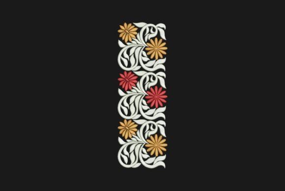 Floral tote bag embroidery design with intertwined leaves and yellow and red flowers
