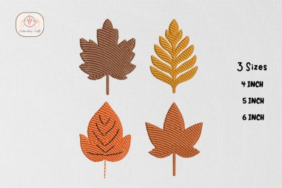Fall leaf embroidery designs in brown, yellow, and orange in three sizes for fall leaf embroidery projects