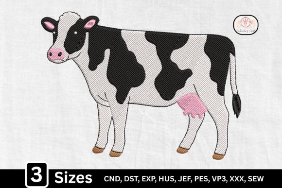 Black-and-white dairy cow embroidery design with pink udder and ears, suitable for animal embroidery projects