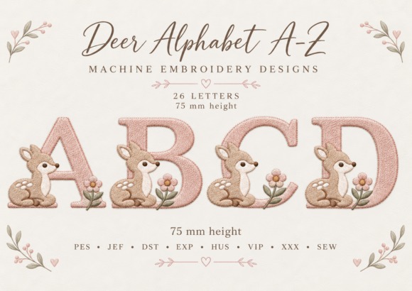 Deer Alphabet A-Z machine embroidery designs with letters A, B, C, D — Etsy embroidery files for machine embroidery projects