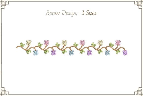 wedding veil embroidery floral border with small pink, blue, and purple flowers and green leaves on brown vine