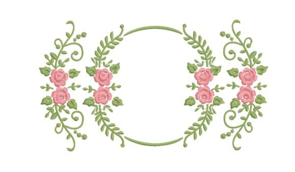 Rose embroidery designs featuring delicate pink roses and green leaves in an elongated floral frame