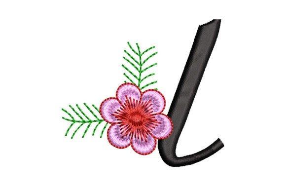 Wedding embroidery hoop designs featuring a floral letter L with pink flower and green leaves