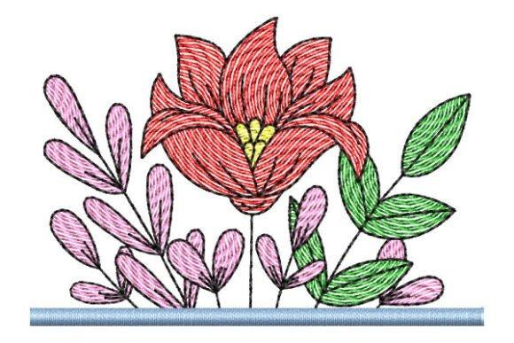 Floral monogram embroidery design with red flower, pink buds, and green leaves