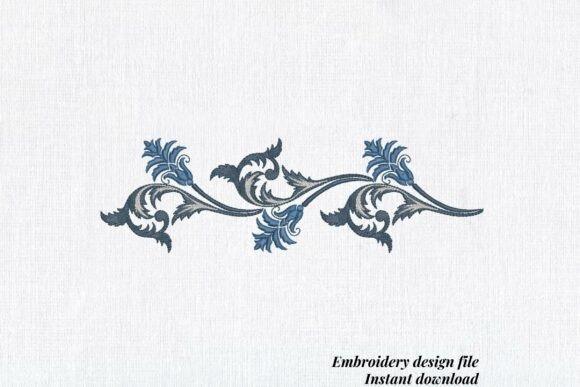 Blue floral wedding veil embroidery with ornamental scrollwork design